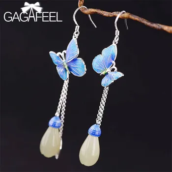 

GAGAFEEL New Ethnic Tassel Drop Earrings Enamel Butterfly Handmade Vintage Jewelry Magnolia Flower Natural Stone Dangle Earrings