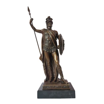 

Bronze Medieval Roman Warrior with Spear and Shield Statue Sculpture Antique Soldier Figurine Statuette for Home Decor