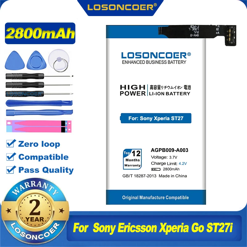 100% Оригинальный LOSONCOER 2800 мА/ч AGPB009-A003 мобильный телефон для Sony Ericsson Xperia Go ST27i ST27A ST27