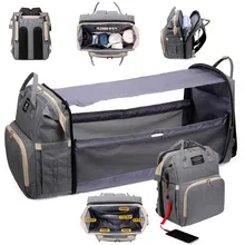 Bolsa de pañales plegable multifuncional portátil con USB, mochila grande de viaje para bebé, cambiador de pañales para cama de bebé para exteriores