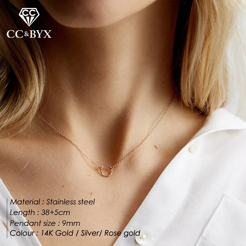 

CC Stainless Steel Necklace For Women Simple Dainty Chock Necklaces Pendant Round Shape Fine Jewelry Gifts Wholesale YX14979