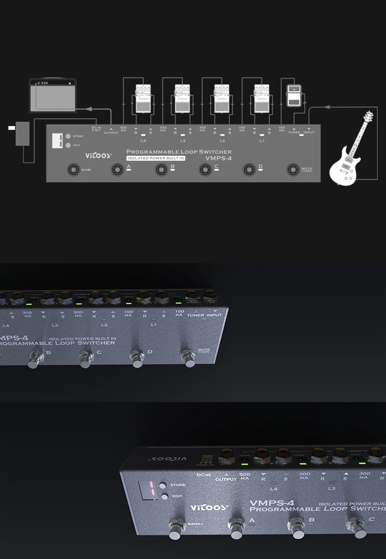 Vitoos loopswitcher изолированный источник питания встроенный Педальный канальный переключатель для гитары бас-эффект программы
