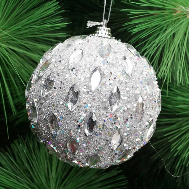Christmas Rhinestone Glitter Baubles Gold Silver Balls Xmas Tree Ornament Decoration 8CM Christmas Decorations For Home Decor