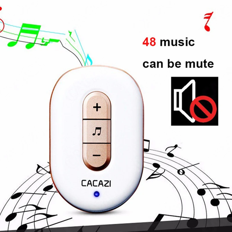 Cacazi Wireless Doorbell No Battery Need Waterproof Smart Door Bell Cordless 120M Remote Ac 110V-220V 1x Emitter 1x Receiver(Us