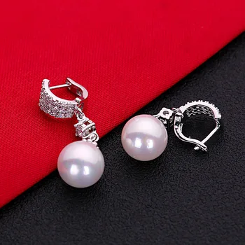 

Gorgeous Hot Woman White AAA Cubic Zirconia Pearl Fashion Jewelry Earrings Banquet Jewelry