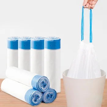 

60pcs Extra-Thick Plastic Drawstring Trash Bag Drawstring Garbage Trash Bag Portable Strong Leakproof Home Dustbin Large Bags