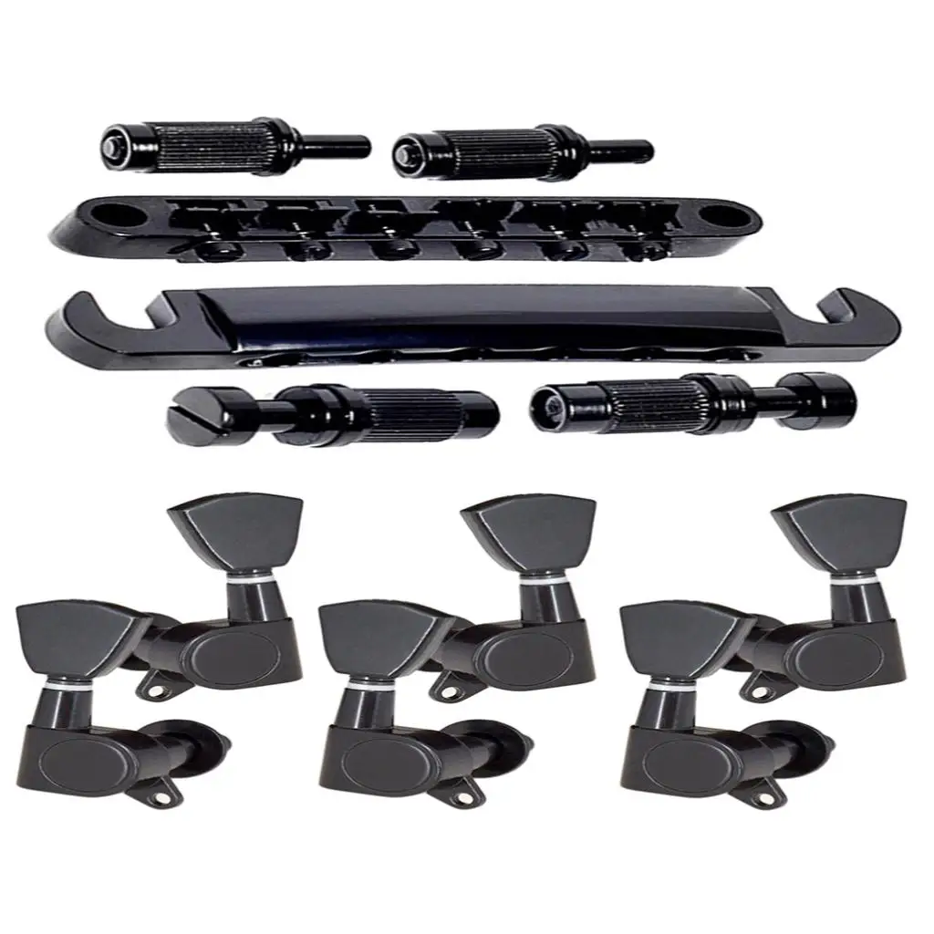 US $18.38 Black Rollser Saddle Bridge Tailpieceamp3L3R Sealed Gear Tuning Pegs Keys For Les Paul Electric Guitar