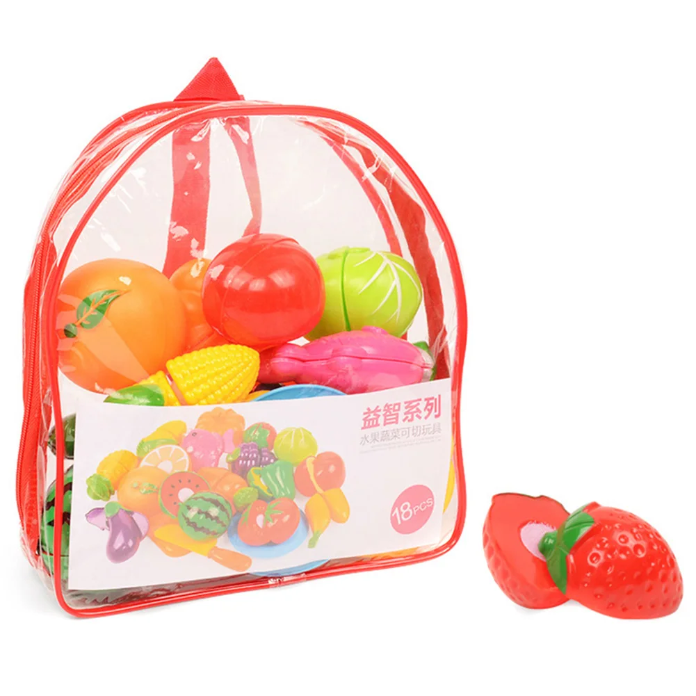 18 pcs backpack New Play Fruit Kit for Kids Vegetable Set Roleplay Toddler Playhouse Game for Children - Цвет: 18 pcs backpack