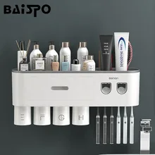 BAISPO Multifunctional Toothbrush Holder Automatic New Upgrade Toothpaste Squeezer Toothbrush Rack Home Punch-Free Bathroom Set