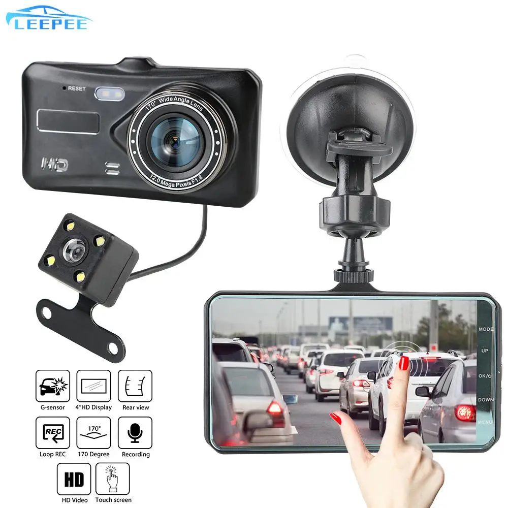 Автомобильный видеорегистратор 4 &quotHD 1080P с сенсорным экраном двумя объективами