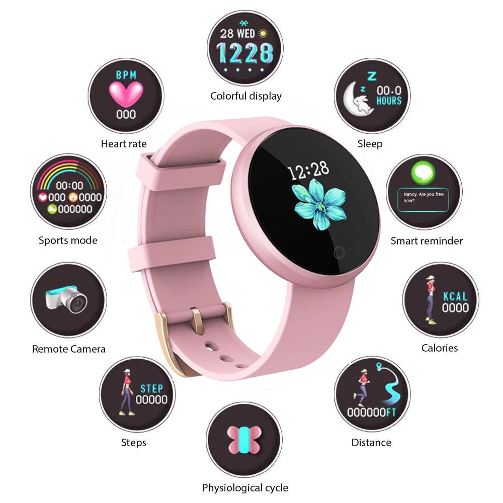 

Smart Women's Watch Heart Rate Blood Pressure Sleep Monitoring Social Information Reminder Smart Watch Compatible Android iOS