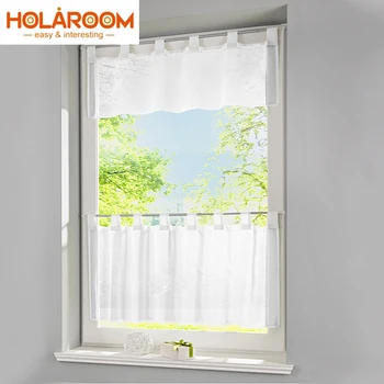 

1PC Solid Hollow Half-Curtain Window Valance Coffee Tulle Curtains white color half curtain for Kitchen Cafe Tube Curtain