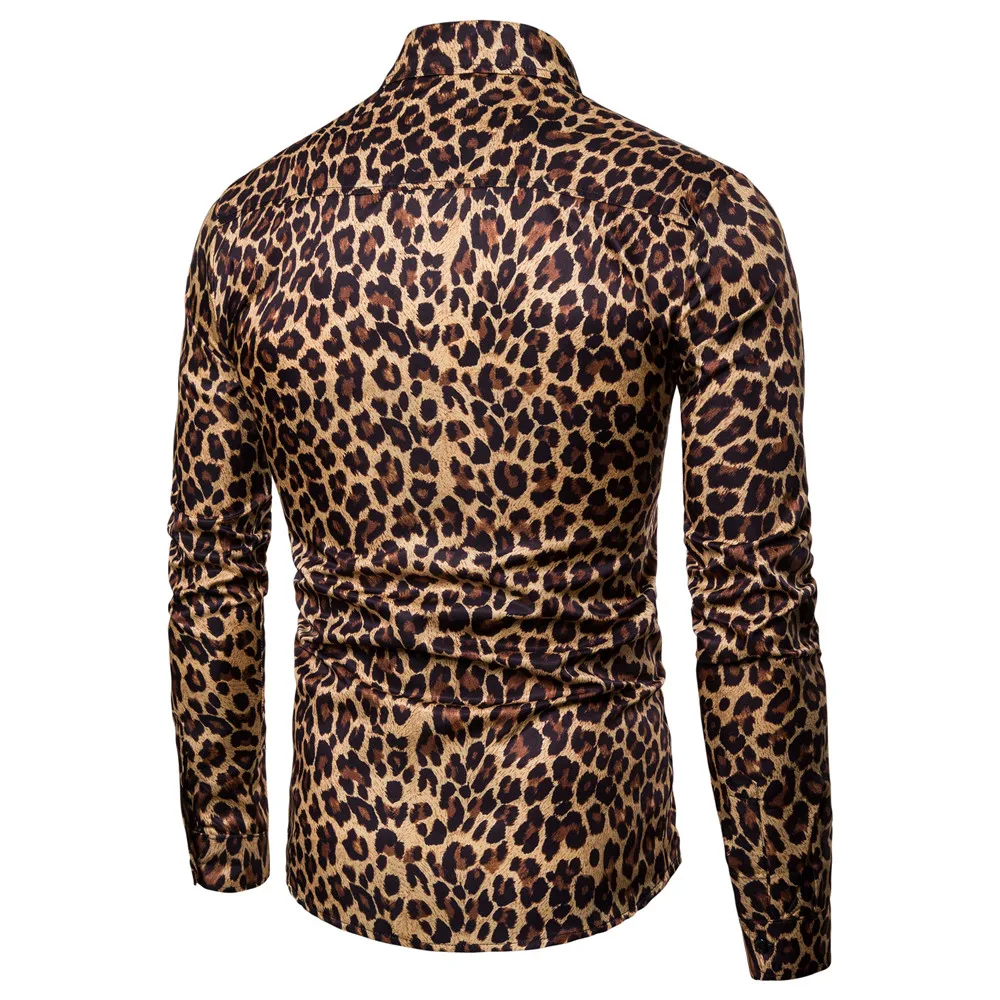 Осень-зима, мужская блуза, рубашки, Повседневная, облегающая, Леопардовый принт, с длинным рукавом, уличная одежда, мужские рубашки, одежда