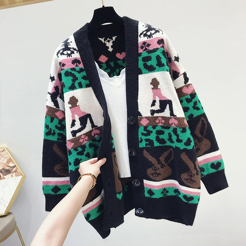 navy blue cardigan Neploe женская зимняя одежда более размера d свитер Harajuku винтажный жаккардовый вязаный кардиган пончо плюс размер пальто толстая верхняя одежда - Цвет: navy blue cardigan