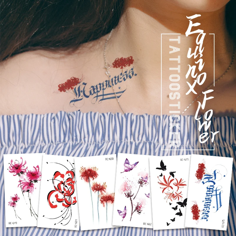 Tattoo Sticker Temporary Bule Red Spider Snake Lily Small Flower Waterproof Fake Tatto Flash Hand Tatoo For Woman Girl Kid Temporary Tattoos Aliexpress