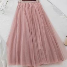 Женские сетчатые юбки, однотонные, трапециевидные, свободные, с высокой талией, до колена, женские элегантные юбки, модные, высокое качество