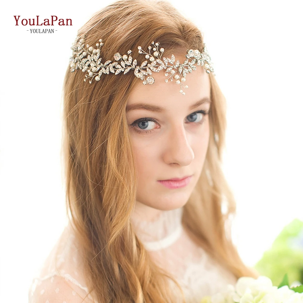 TOPQUEEN HP233 Wedding Hair Ornaments for Women Tiaras Bridal Rhinestone Headband Alloy Leaves Wedding Headpieces Headwear