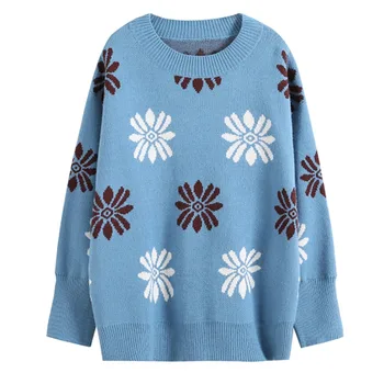 

Z Sweet Cute Sweater Women Winter Simple Long Sleeve Cute Snowflake Print Sweaters Casual Loose Round Collar Sweater Tops!