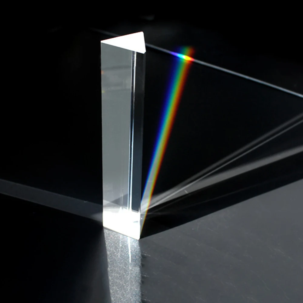 Rainbow K9 Optical Glass Triple Triangular Prism Physics Teaching Light 
