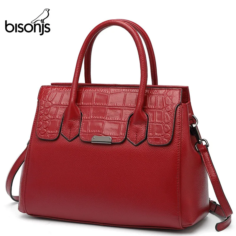 

BISONJS Genuine Leather Women Luxury Handbag Female Shoulder Bag Fashion Crossbody Bags for Women Tote Messenger Bags B1860