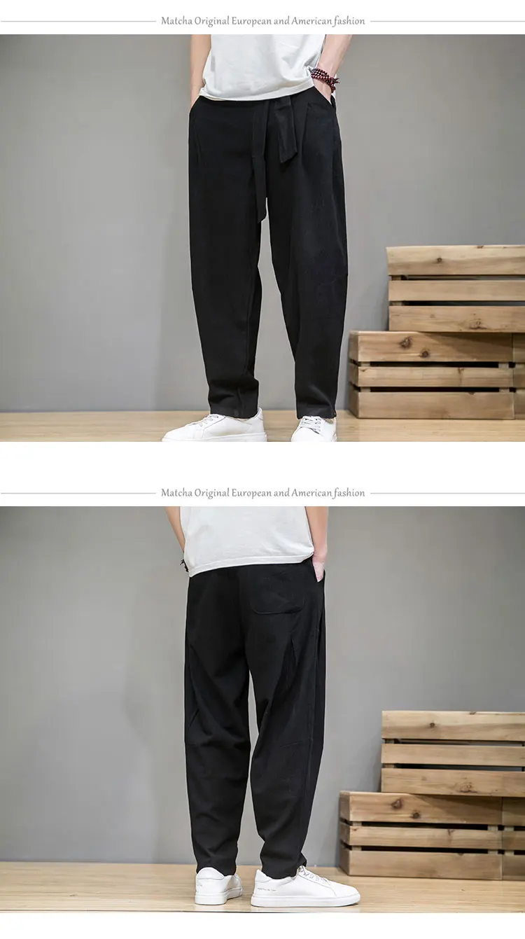 genie pants Spring Cotton Linen Pants Men Elastic Waist Casual Harem Pant Loose Sweatpants Traditional Chinese Trousers pantalons homme tie dye harem pants