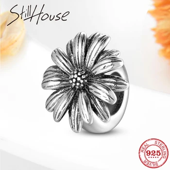 

2019 Summer sunflower 925 Sterling Silver spacer Beads Fit Original European Charm Bracelet beads for jewelry making