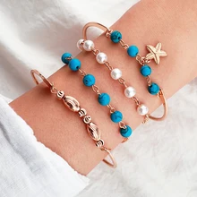 Tocoan 4 шт./компл. и подвеской в богемном стиле Starfish с жемчугом и украшениями в виде цепочек и кругов из бисера браслет золото Браслеты женский богемный Ювелирные изделия Аксессуары 8942