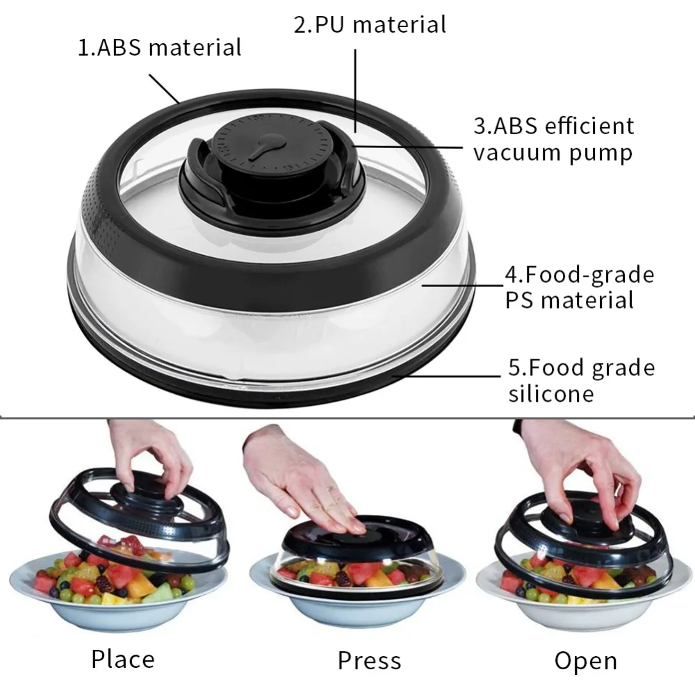 1 шт., новинка, Герметичный вакуумный упаковщик пищевых продуктов, крышка для кухонного вакуумного упаковщика, черная крышка для чаш, тарелок