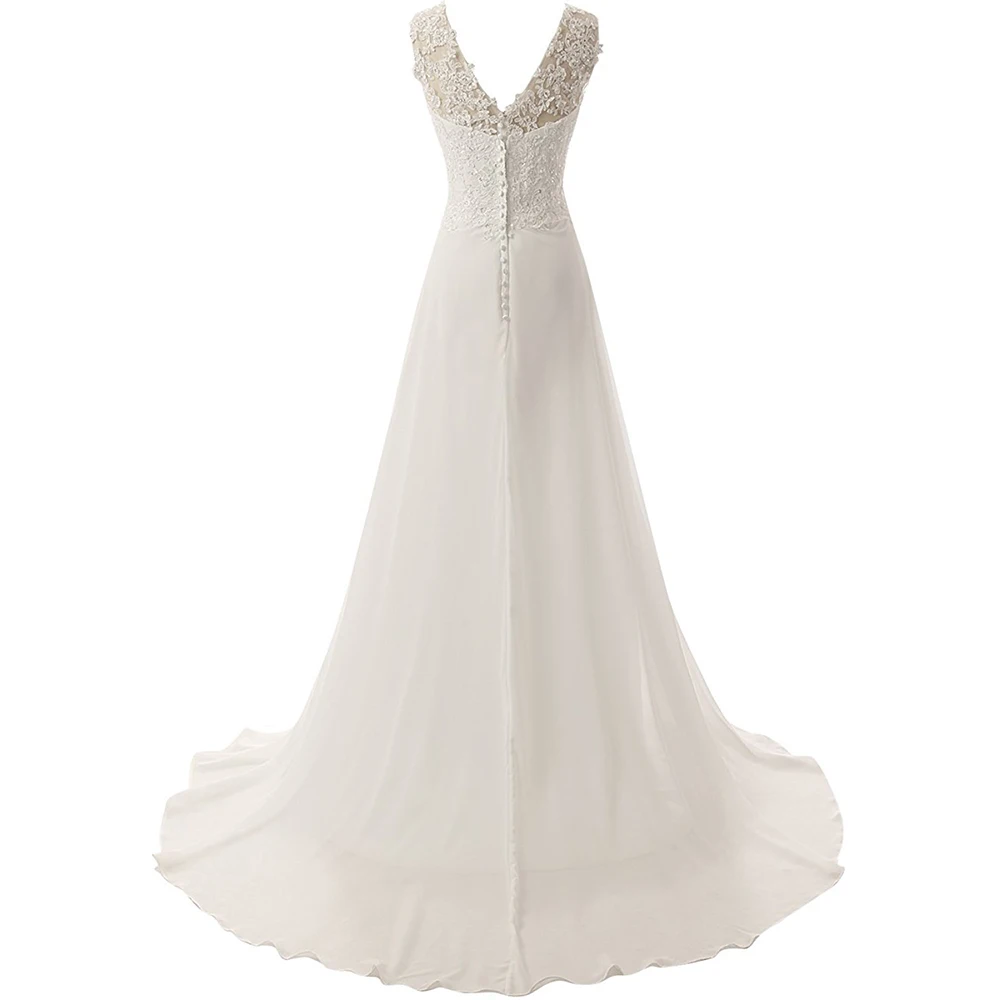 Online Neue Romantische Sommer Braut Kleid Flüssigkeit gefühl Chiffon Sleeveless Spitze Tiefem V ausschnitt Einstellbar Plus Größe Hochzeit Kleid