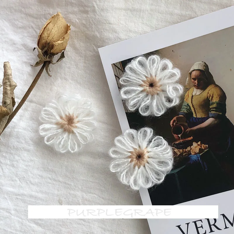 

DIY autumn/winter vintage hand-woven wool thread flower earrings jewelry material girl heart sweet earrings