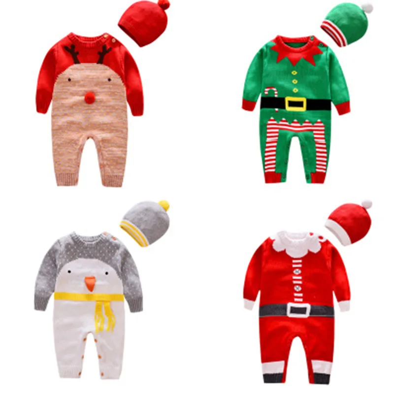 Детская зимняя одежда 2019 г. Вязаный новогодний костюм теплые комбинезоны для