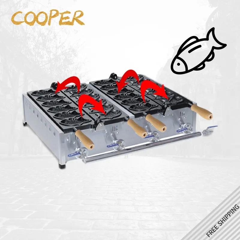 US $494.00 12 Fish Gas Commercial Taiyaki MachineMaker Small Fish Cake Machine Snack Equipment Cake Taiyaki MachineMaker Free Shipping
