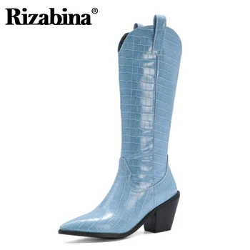 

Rizabina Women Knee Boots Fashion High Heel Winter Shoes Woman Retro Long Boots Pointed Toe Office Daily Footwear Size 32-43
