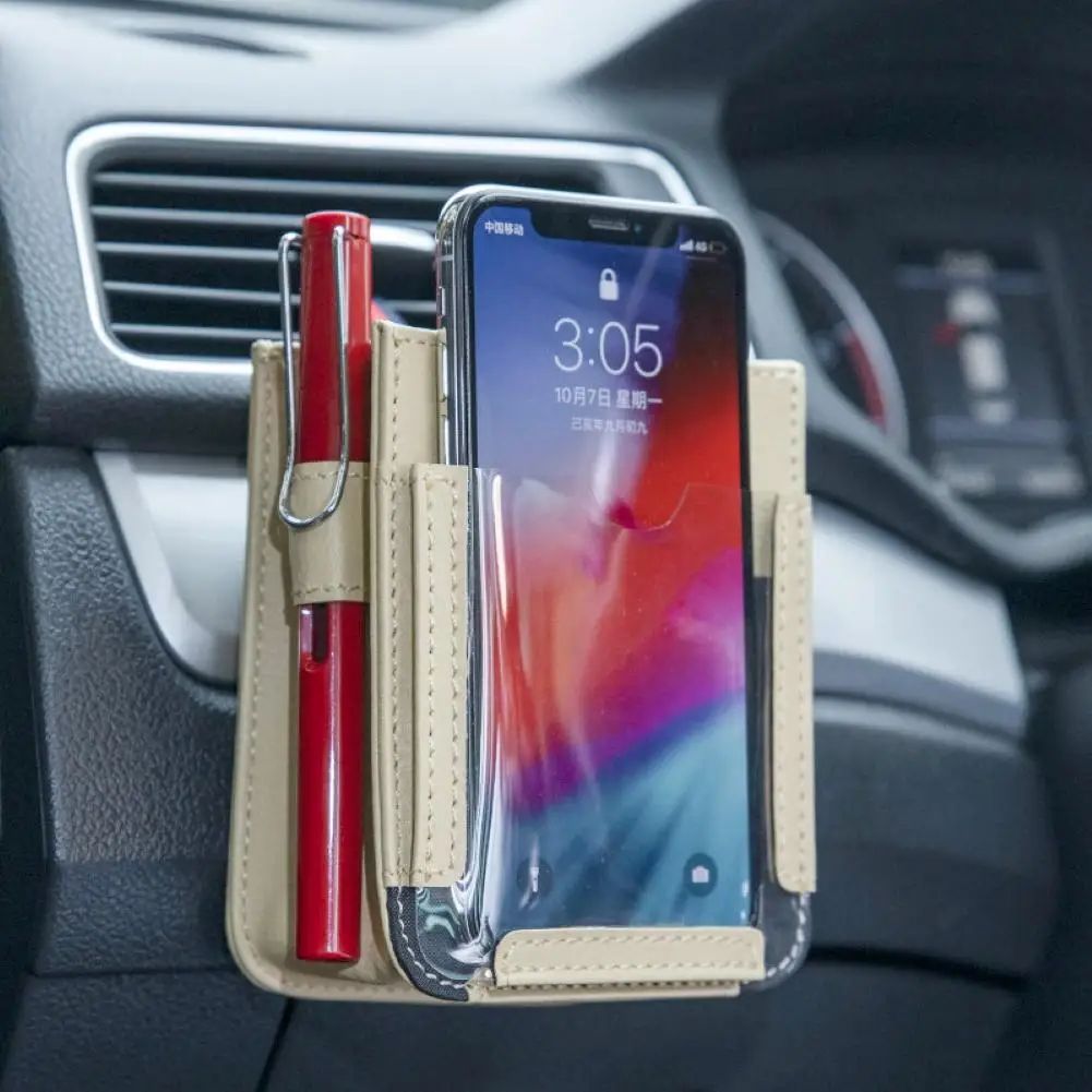 

50% HOT SALES!!! Auto Car Air Vent Hanging Faux Leather Mobile Phone Storage Bag Sundries Pouch