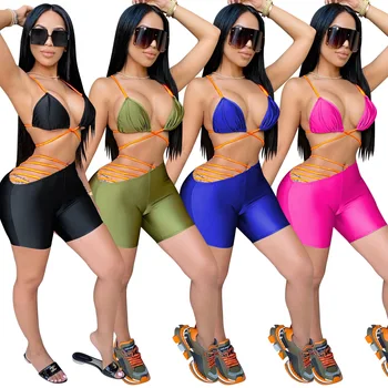 

Zoctuo Women Summer Bathing Suit 2020 Sexy Beach Style Lace Up Two Piece Bathing Suit Open Back Swimsuit Halter Neck Bikini Sets