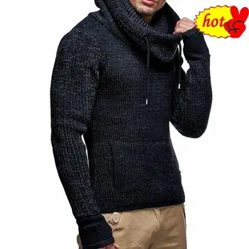 

Turtleneck Men Biker Sweaters With Gloves 2020 Spring Autumn Slim Knitted Warm Pullover Sweaters