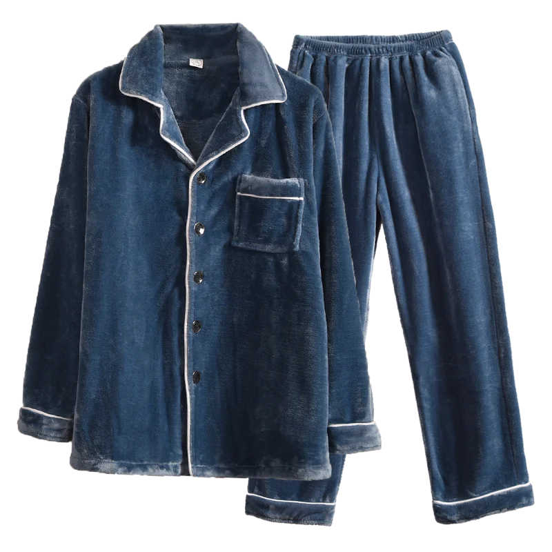 Winter Coral Fleece Pajamas for Men Dormir Lounge Sleepwear Man's Bedroom Home Clothes Pijamas Thicken Bedgown Warm Pyjamas PJs