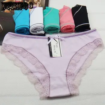 

WTEMPO 6 Pcs/Lot girl woman Breathable lace briefs cotton underwear literary bow-knit underwear