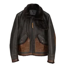 Винтажное Коричневое мужское пальто в американском повседневном стиле из овчины размера плюс XXXXL из натуральной воловьей кожи Зимняя Толстая теплая куртка из овчины