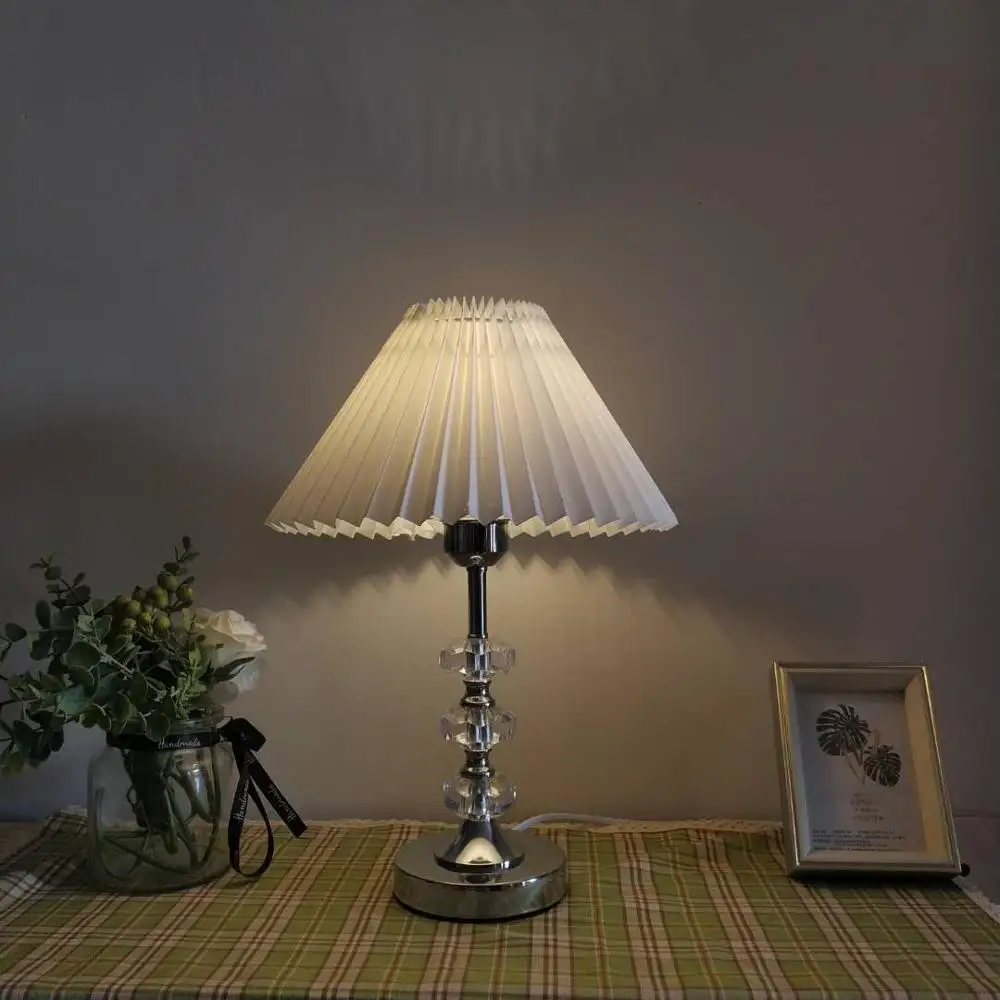 

British Crystal Silver style base solid color series lampshade bedside table lamp reading desk lamp office working table lamp