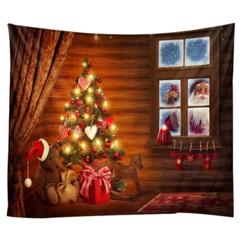 

Wall Hanging Tapestry Christmas Tree Fireplace Background Cloth Decor Christmas Bedroom Wall Decoration Cloth Tapestry