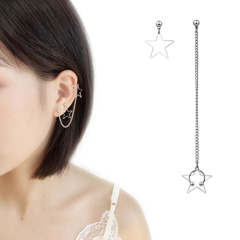 

1 pair New Ear Cuff Clip Chain earring For Women Star Tassel clip on earrings Korean Jewelry Femme 2019 Earcuff