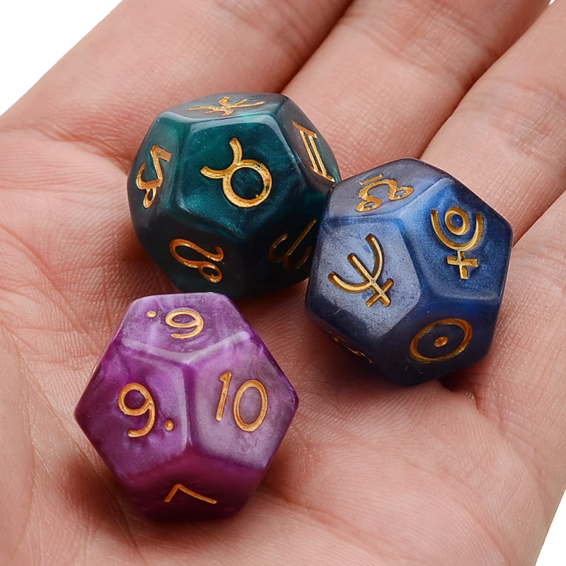 Mayitr 3 pcs 12-sided Polyhedral Dice Astrology Creative Dice For Constellation Games