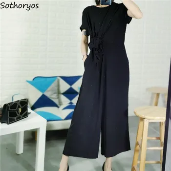 

Jumpsuits Women 2020 Summer Foreign Trade Temperament Solid Leisure Slim Simple Womens Short Sleeve Female Trendy Daily Elegant