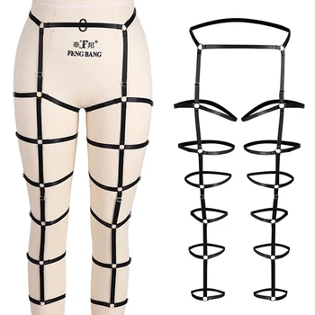 

Black Leg Harness Belt Cage Waist Garter Sexy Lingerie Body Strap Goth Plus Size Suspender Bondage Hollow Out Night Clubs Rave