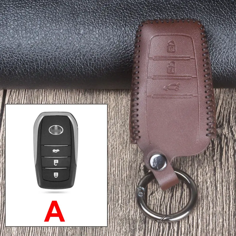A Brown Кожаный чехол для ключей автомобиля для Toyota Corolla Avensis Verso Camry Yaris Auris Aygo Scion Hilux Fortuner Land Cruiser TC IM - Название цвета: A Brown