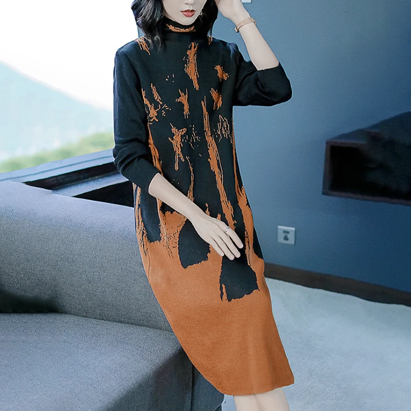 Skup Bonnie thea kobiety zima golf party sukienka z dzianiny damska jesień elegancki sweter sukienka vestidos Vintage lady sukienka 2018