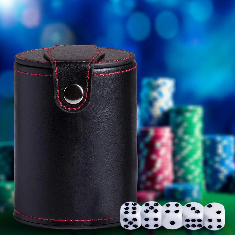 Leather Dice Cup with Storage Compartment for Most Dice Game Red Felt Lined for Yahtzee Farkle Bar Party Dice Games
