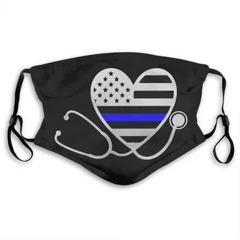 

Nurses Police Wife Thin Blue Line Flag Mask Anti Dust Pollution Mask,Washable PM2.5 Face Mask With Adjustable Straps Mask