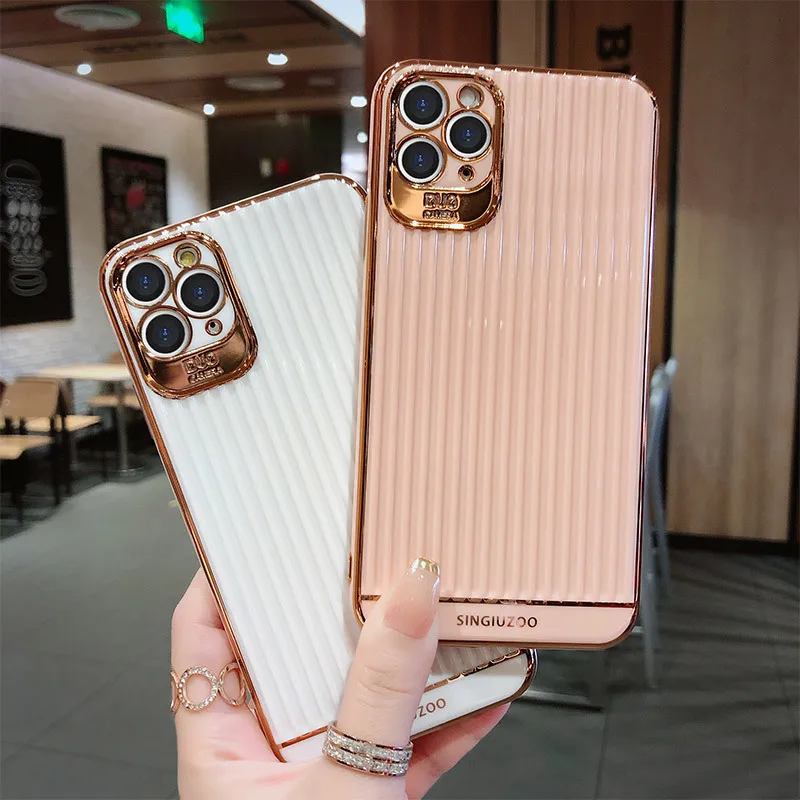 Чехол для iPhone 13 12 Pro Max роскошный силиконовый чехол в полоску с гальваническим
